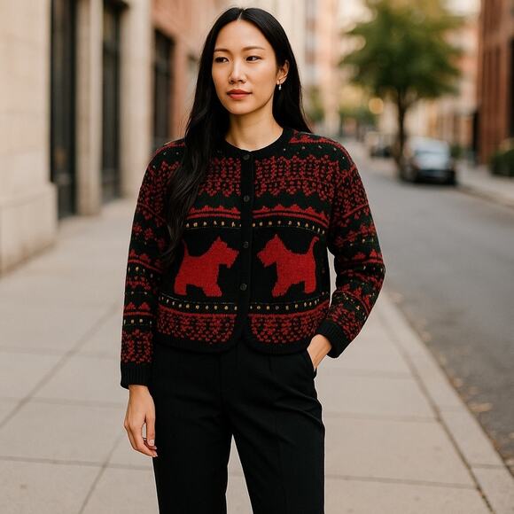 Vintage Casual Corner Scottish Terrier Cardigan M | Ugly Christmas Sweater - Picture 16 of 16